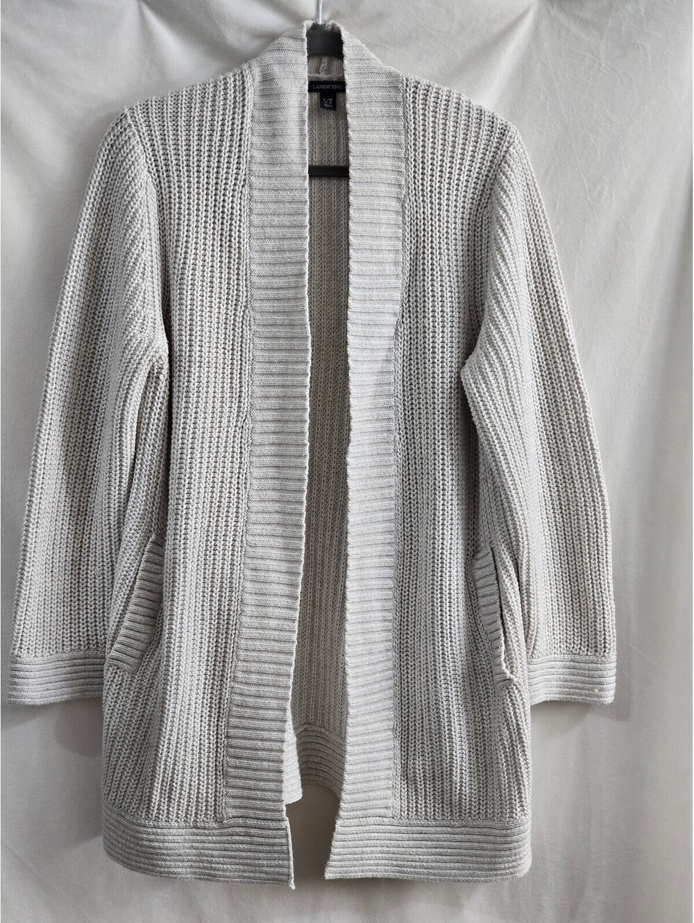 Lands' End Gray Knit Open Front Cardigan Sweater Size LP